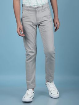 CRIMSOUNE CLUB - Grey Solid Slim Fit Trousers