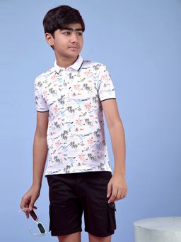 CRIMSOUNE CLUB - White Printed Regular Fit Polo T-Shirt