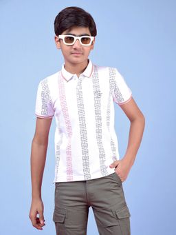 CRIMSOUNE CLUB - White Stripes Regular Fit Polo T-Shirt