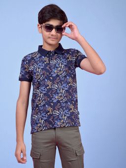 CRIMSOUNE CLUB - Blue Printed Regular Fit Polo T-Shirt