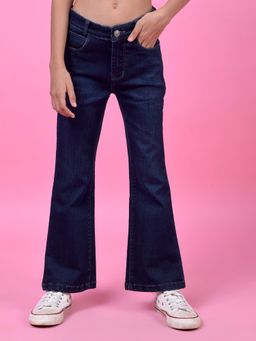 CRIMSOUNE CLUB - Navy Blue Solid Bootcut Fit Jeans