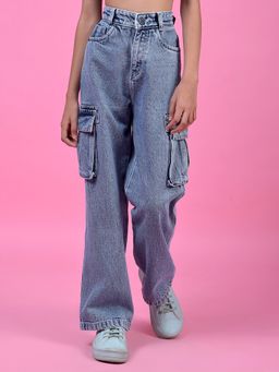 CRIMSOUNE CLUB - Blue Solid Loose Fit Jeans