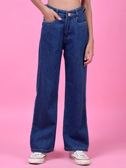 CRIMSOUNE CLUB - Blue Solid Wide Fit Jeans