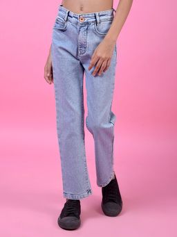 CRIMSOUNE CLUB - Blue Solid Straight Fit Jeans