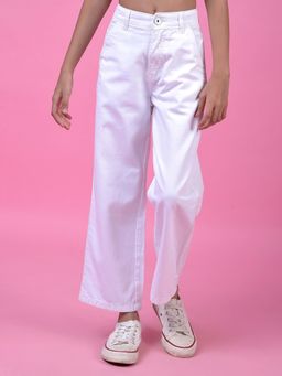 CRIMSOUNE CLUB - White Solid Wide Fit Jeans