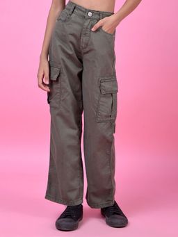 CRIMSOUNE CLUB - Olive Solid Straight Fit Jeans