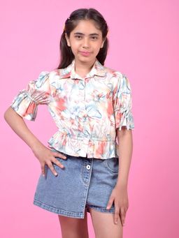 CRIMSOUNE CLUB - Peach Floral Regular Fit Shirt