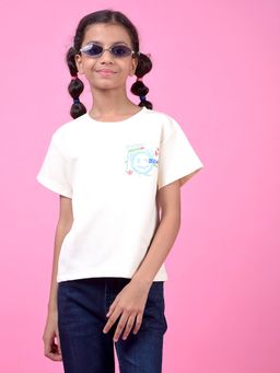 CRIMSOUNE CLUB - Girl's Cream Graphic Print Oversize T-Shirt