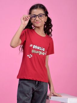 CRIMSOUNE CLUB - Red Embellished Regular Fit T-Shirt