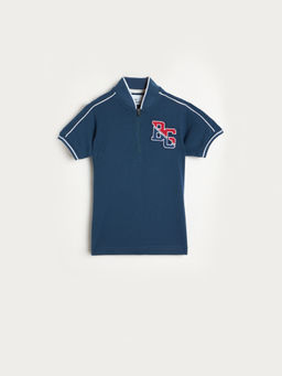 Blue Giraffe - Boys Navy Blue Solid Polo T-Shirt