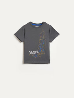Blue Giraffe - Boys Grey Printed Round Neck T-Shirt