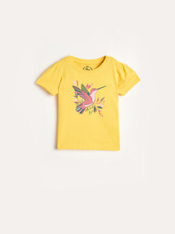 Blue Giraffe - Girls Yellow Printed Round Neck T-Shirt