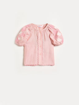ELLE - Girls Baby Pink Embroidered Top