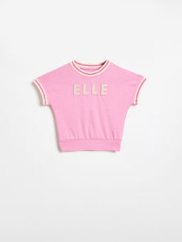 ELLE - Girls Pink Embroidered Round Neck Crop T-Shirt