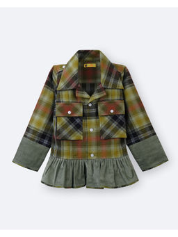 Avokiddos - Girls Green Bean Checks Shirt