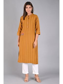Do Dhaage - Mustard Straight Stripes Kurta with Embroidered Pocket
