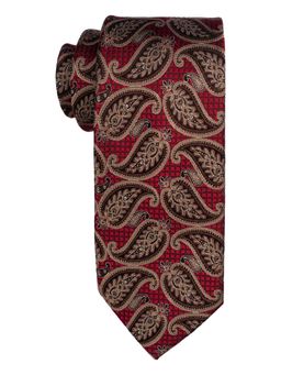 The Tie Hub - Red with Gold Paisley 100 Perc Silk Necktie