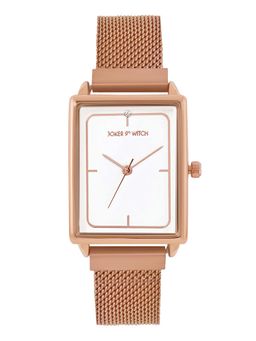 Joker and Witch - Joker & Witch Quad White Rectangle Dial Rose Gold Mesh Strap Analog Womens Watch