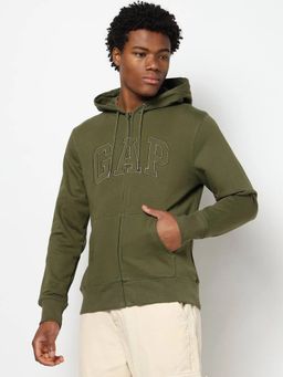 GAP - Men Embroidered Zip Front Green Hoodie
