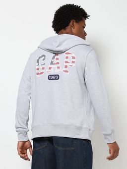 GAP - Men Logo Print Zip Front Grey Hoodie