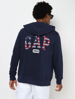 GAP - Men Logo Print Zip Front Navy Blue Hoodie
