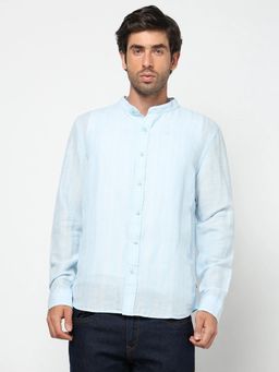 GAP - Men Blue Vertical Pinstripes Mandarin Collar Shirt