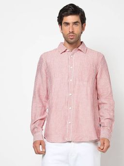 GAP - Men Red Vertical Stripes Spread Collar Shirt