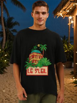Bene Kleed - Men Black Drop-Shoulder Sleeves Oversized Cotton T-shirt