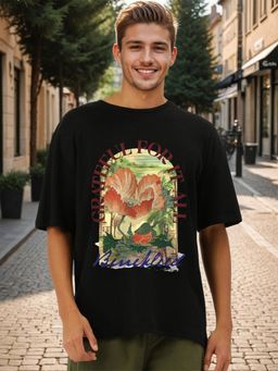 Bene Kleed - Men Black Crew Neck Pure Cotton Oversized T-shirt