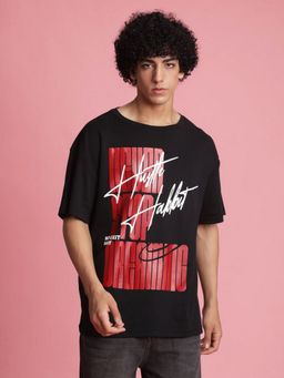 Bene Kleed - Men Black Typography Printed Crew Neck Cotton Oversized T-shirt