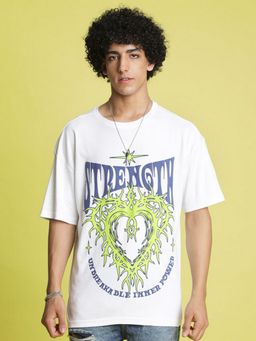 Bene Kleed - Men White Graphic Printed Crew Neck Cotton Oversized T-shirt