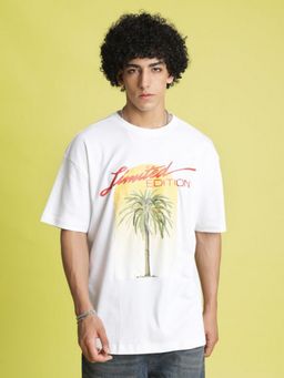 Bene Kleed - Men White Graphic Printed Crew Neck Pure Cotton T-shirt
