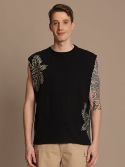 Bene Kleed - Men Black Oversize Graphic Printed Sleeveless T-shirt
