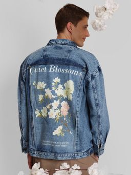 Bene Kleed - Blue Cotton Graphic Denim Jacket