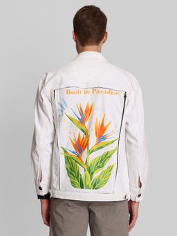 Bene Kleed - White Cotton Graphic Denim Jacket
