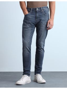 Flying Machine - Men Slash Slim Tapered Fit Whiskered Blue Jeans