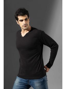 GRITSTONES - Men Black open Drop Needle Henley T-Shirt