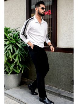 GRITSTONES - Men White Color Block Waffle Zipper Polo T-Shirt