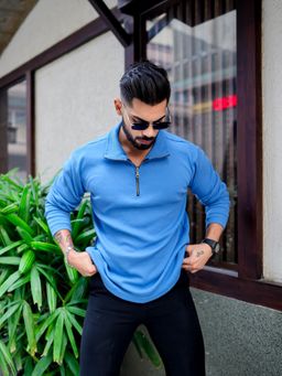 GRITSTONES - Men Blue Solid Polo T-Shirt