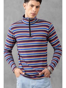 GRITSTONES - Men Blue Full Sleeve Self Design Zipper T-Shirt