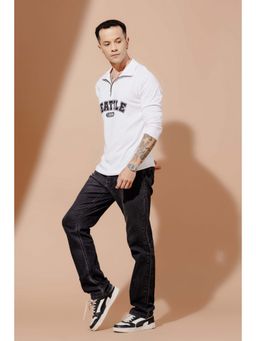 GRITSTONES - Men White Printed Zipper Polo T-Shirt