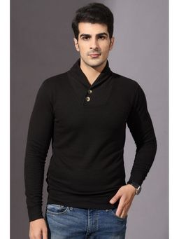 GRITSTONES - Men Black Self Design Cowl Neck Polo T-Shirt