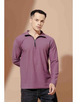 GRITSTONES - Men Wine Self Design Zipper Collar Polo T-Shirt