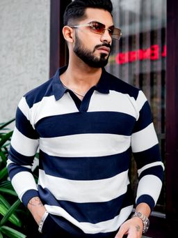 GRITSTONES - Men White Flat Knit Pullover Polo T-Shirt