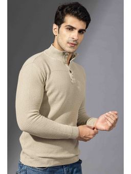 GRITSTONES - Men Beige Full Sleeves Premium Pullover Polo T-Shirt