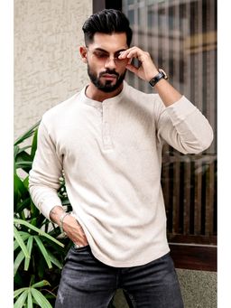 GRITSTONES - Men Cream Waffle Henley T-Shirt