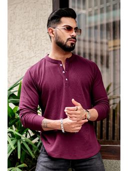 GRITSTONES - Men Wine Waffle Henley T-Shirt
