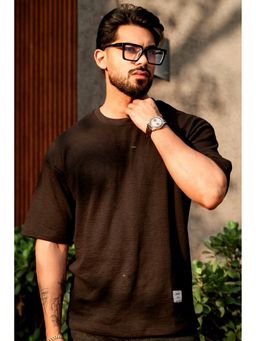 GRITSTONES - Men Black Self Design Oversized Round Neck T-Shirt