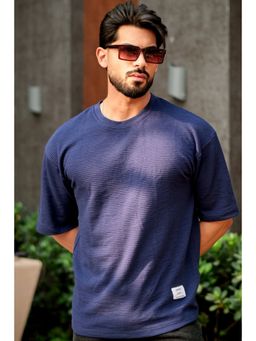 GRITSTONES - Men Navy Blue Oversized Cotton Round Neck T-Shirt