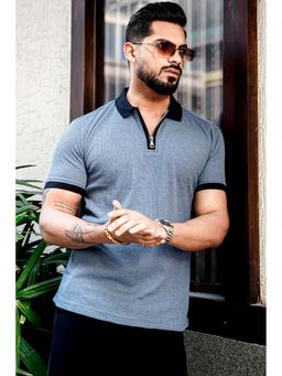 GRITSTONES - Men Blue Waffle Polo Zipper T-Shirt